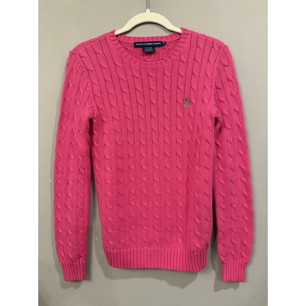 Vintage Ralph Lauren Sport Cableknit Sweater  Hot Pink Medium Preppy 90s